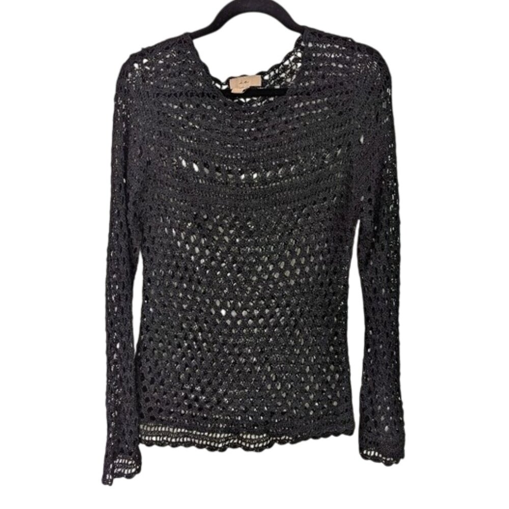 i.e. 100% Rayon Black Open Knit Top Size XL